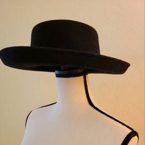 Womens Hat Wide brim bowler style with braided trim